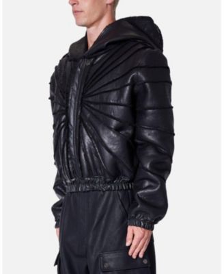 Men's Leather Web Cropped Hoodie