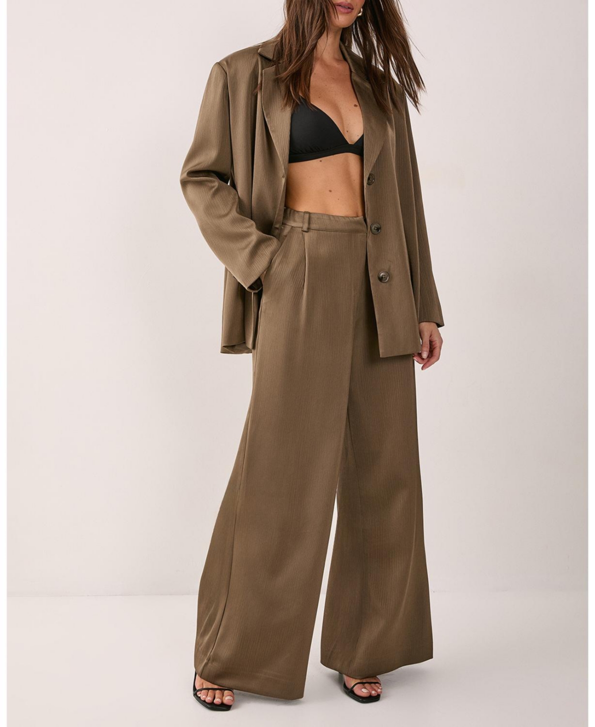 Nasty Gal Women's Satin Pleated Tailored Pants