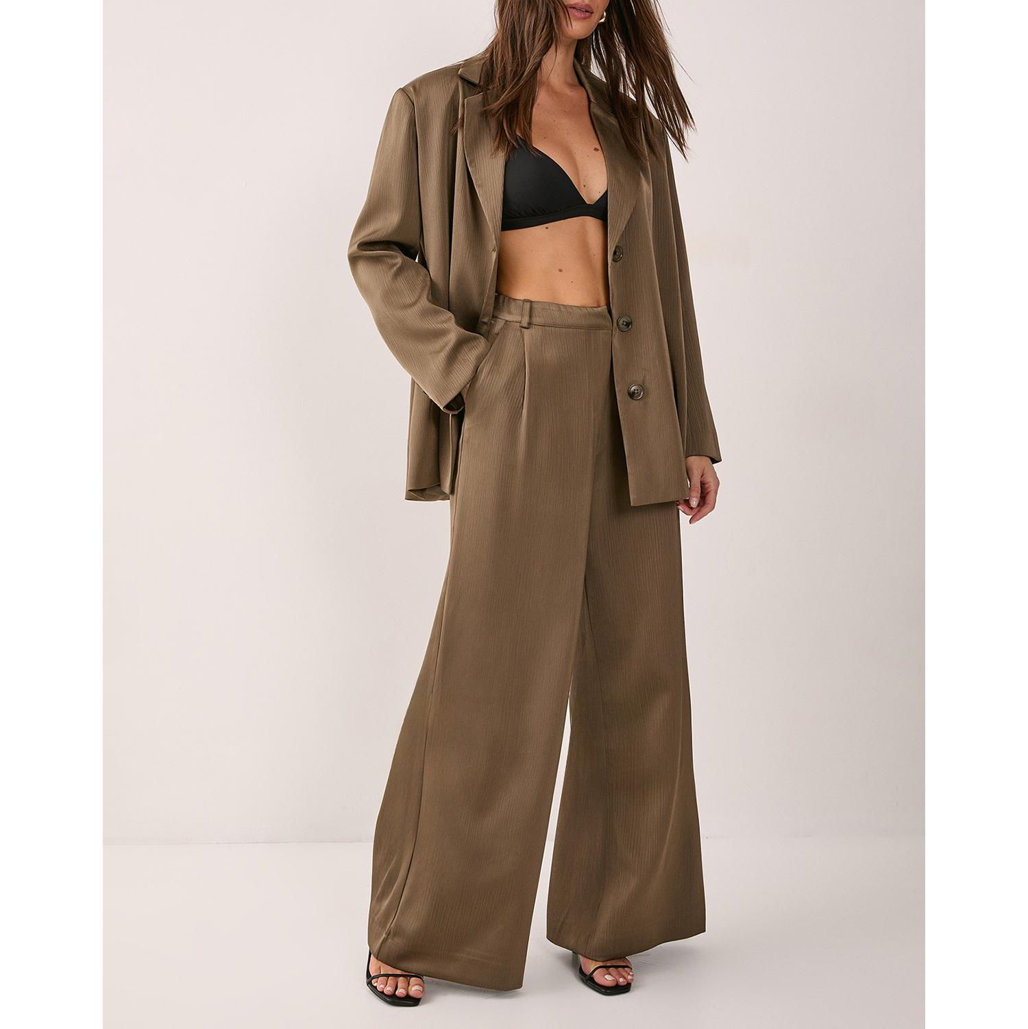 Women's Satin Pleated Tailored Pants