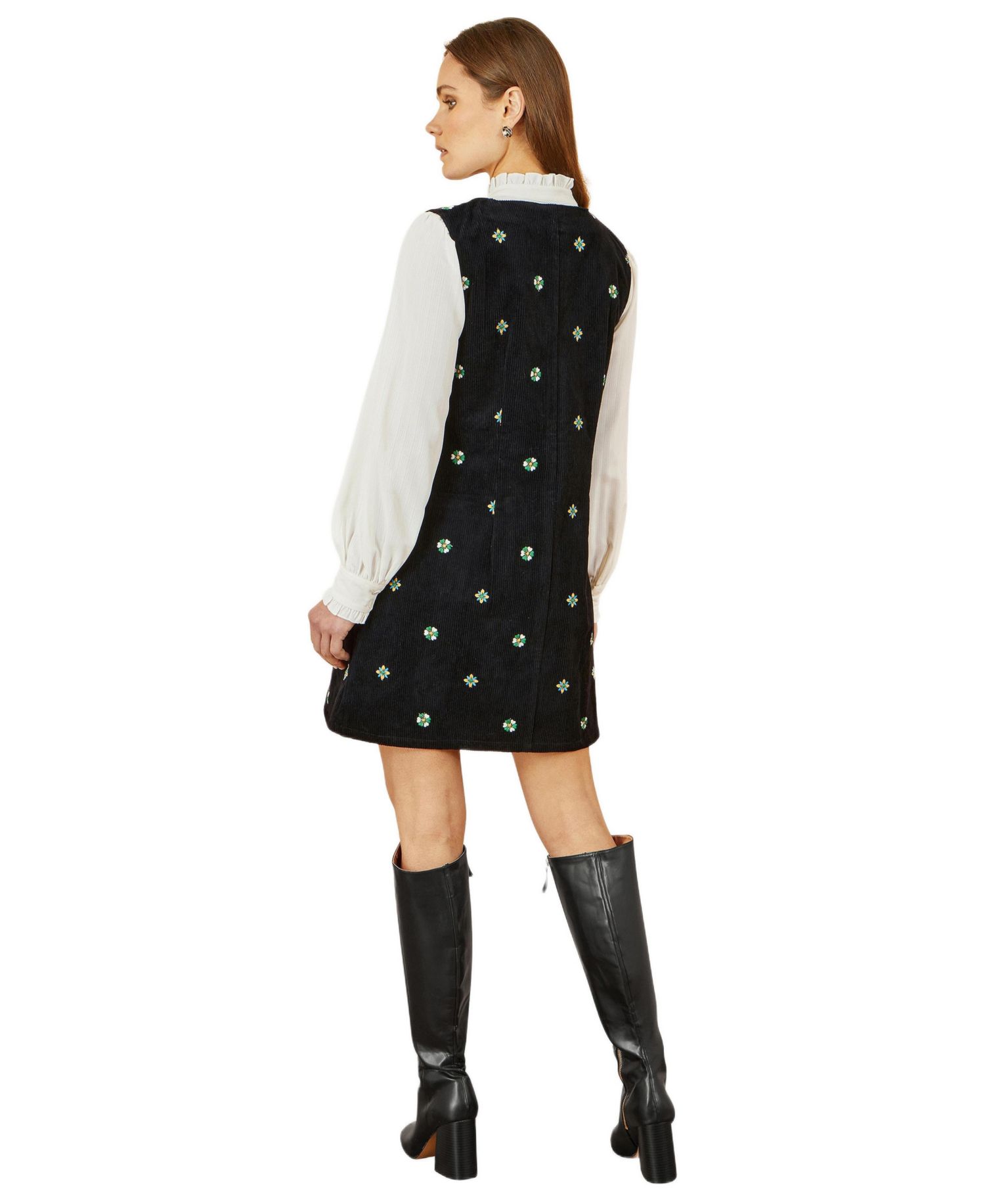 Women's Embroidered Button Up Pinafore Dress