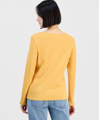 Women's Cotton Long-Sleeve Scoop-Neck Top, Created for Macy's