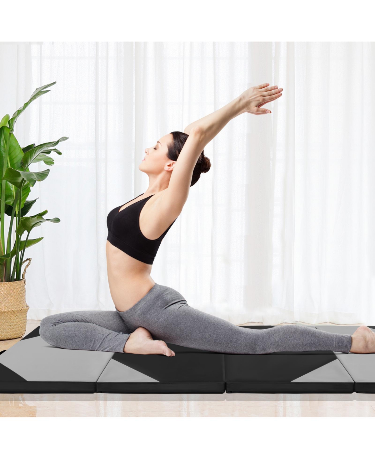 Skonyon 10 Feet x 4 Feet x 2 Inch Folding Exercise Mat with Hook and Loop Fasteners