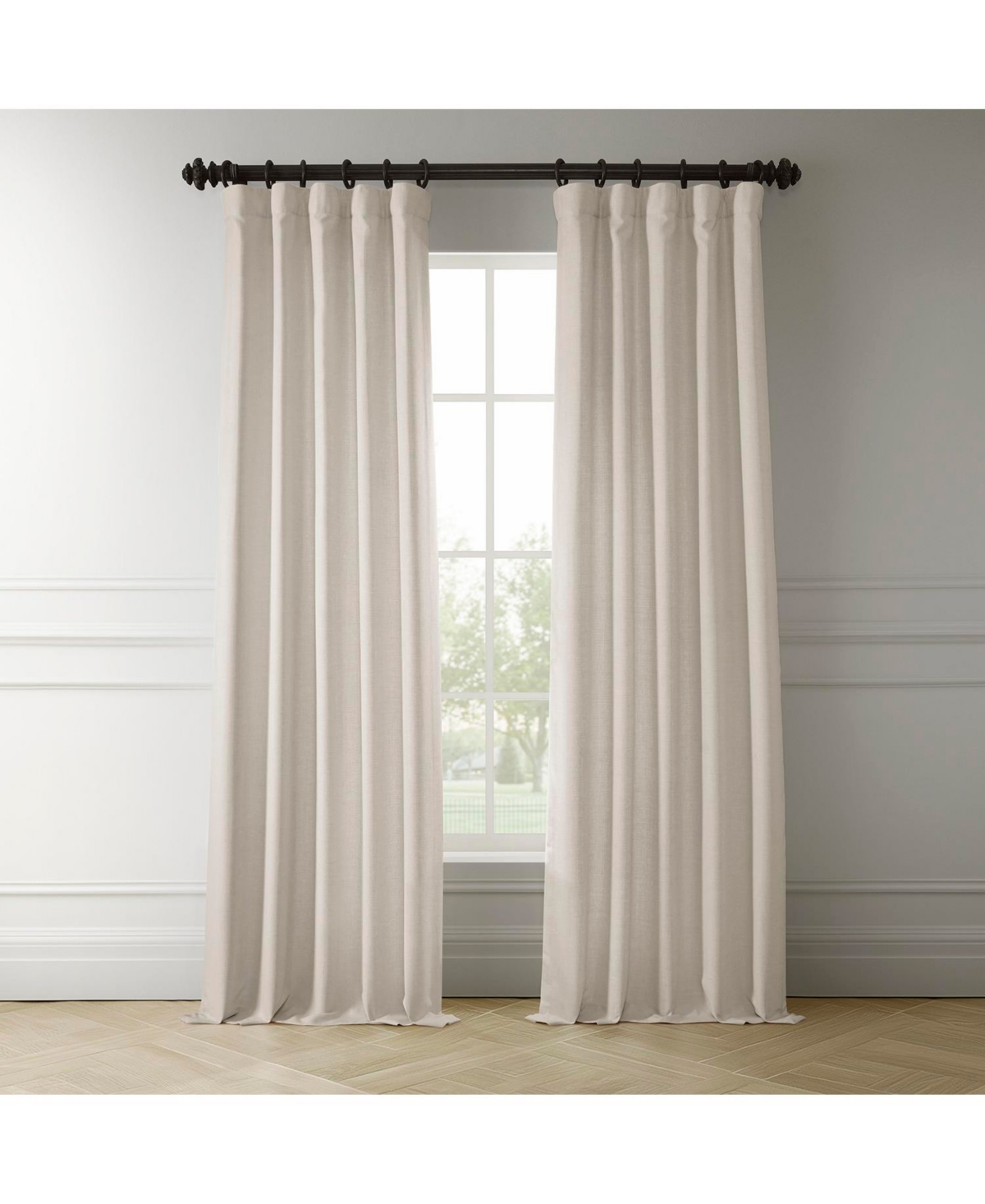 Half Price Drapes Parchment Cream Italian Faux Linen Room Darkening Curtain