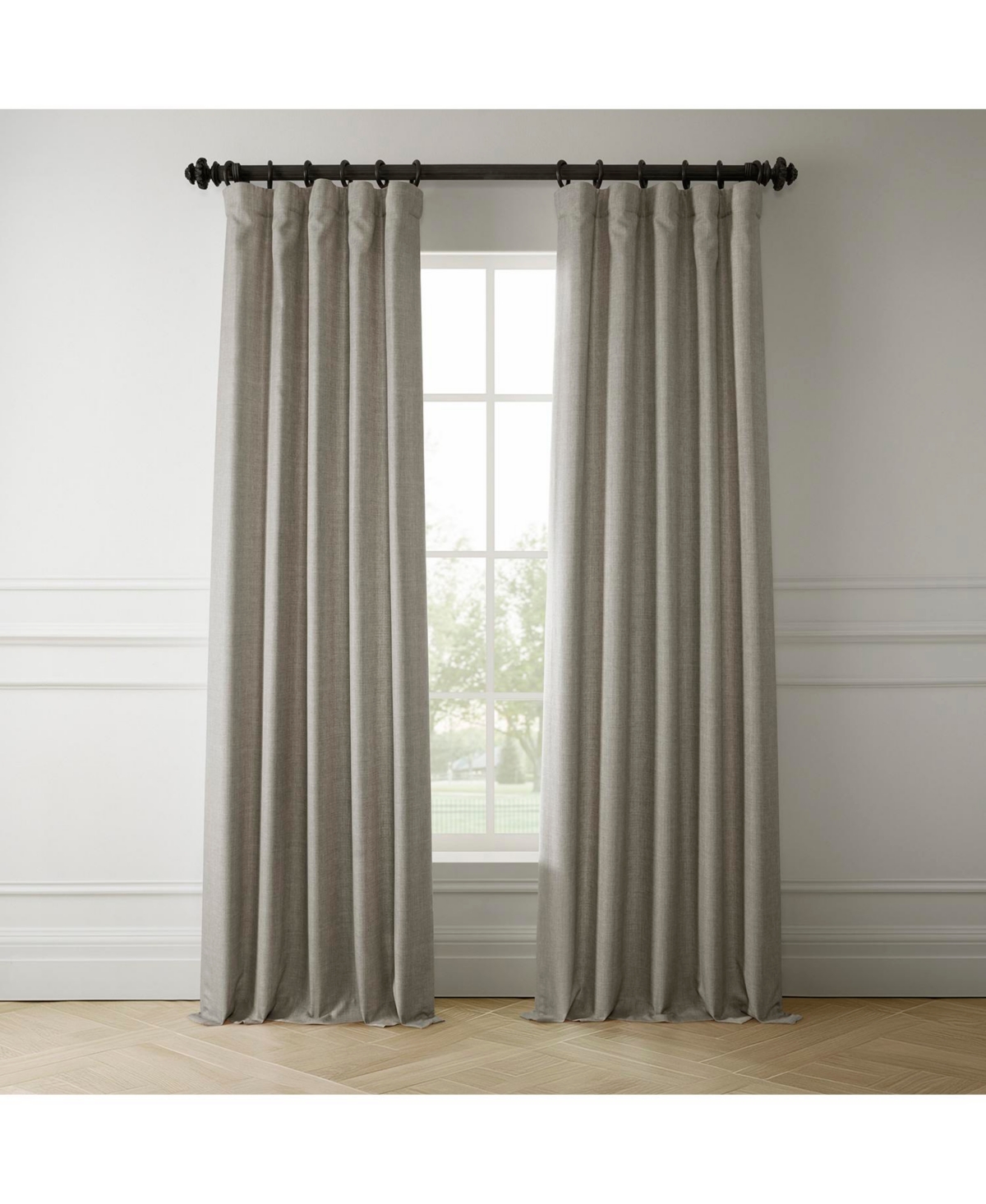 Half Price Drapes Fossil Grey Italian Faux Linen Room Darkening Curtain