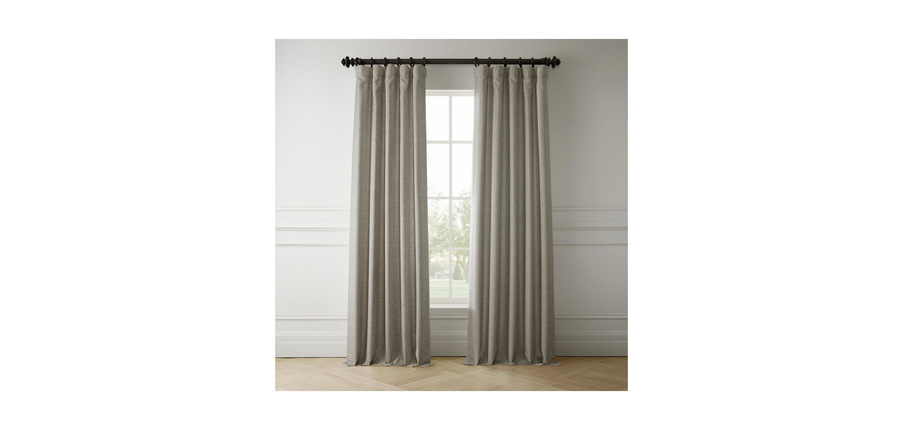 Half Price Drapes Fossil Grey Italian Faux Linen Room Darkening Curtain