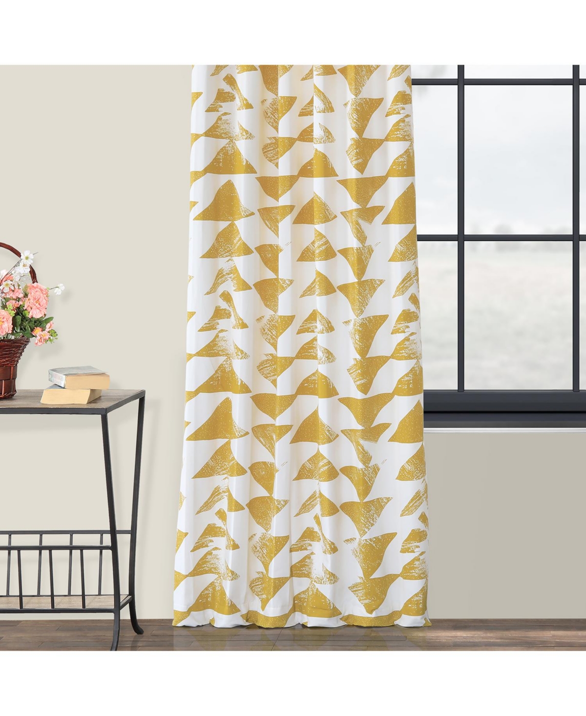 Half Price Drapes Triad Gold Geometric Printed Cotton Room Darkening Curtain