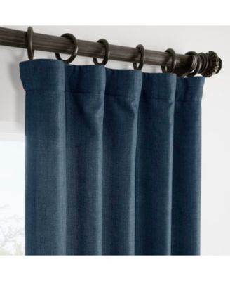 Sergeants Blue Italian Faux Linen Room Darkening Curtain