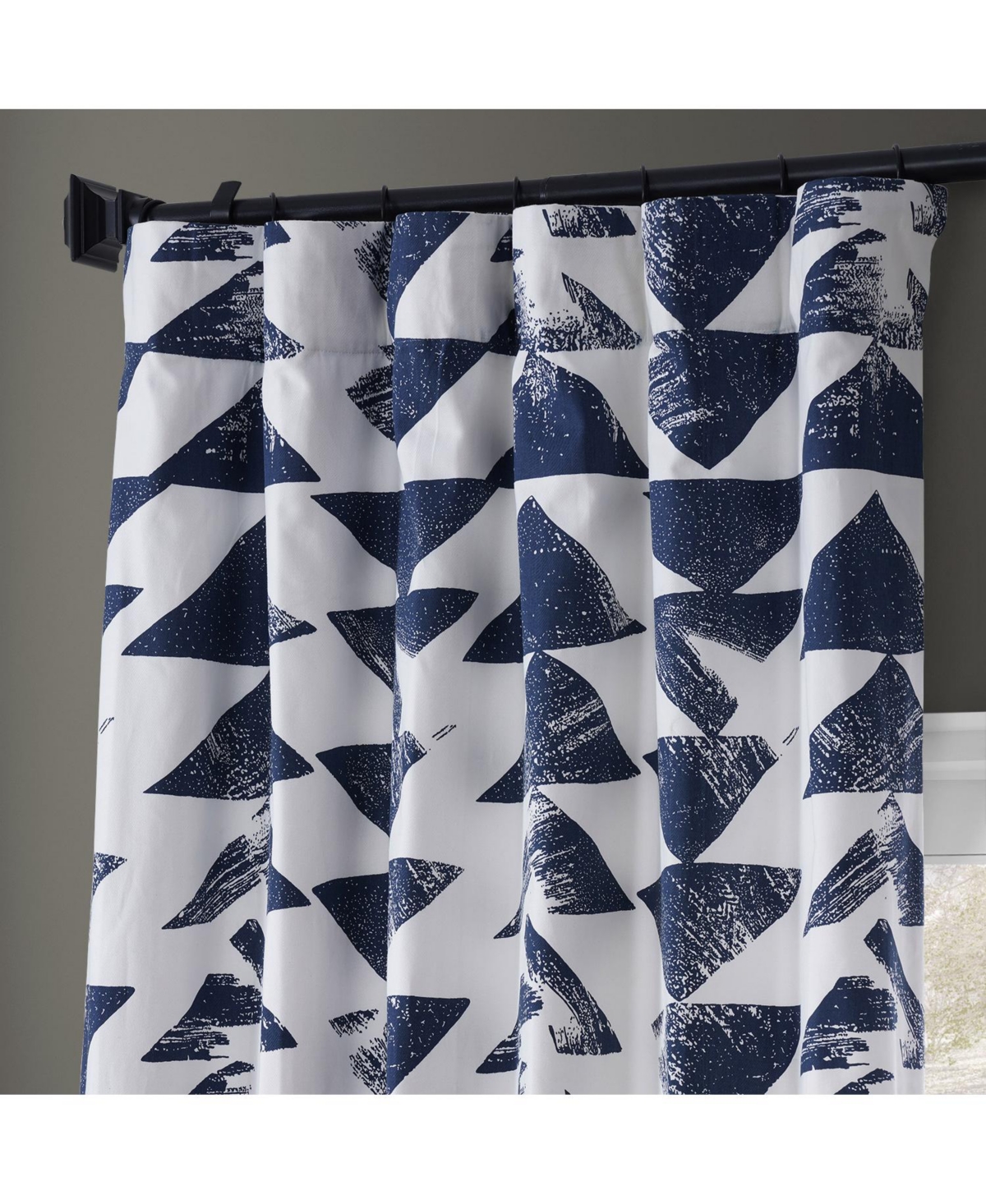 Half Price Drapes Triad Indigo Geometric Printed Cotton Room Darkening Curtain
