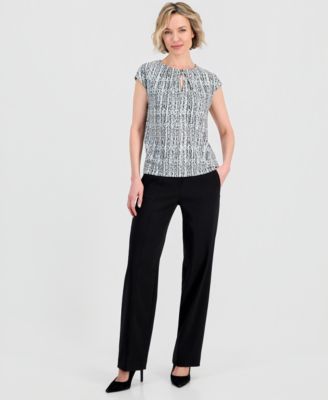 Women's Pleat-Keyhole-Neck Short-Sleeve Top