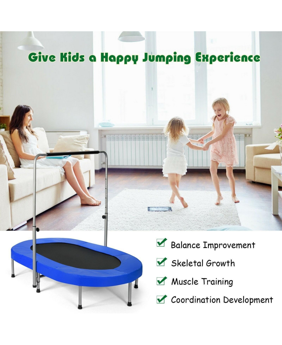 Skonyon 2-Person Foldable Mini Kids Fitness Rebounder Trampoline