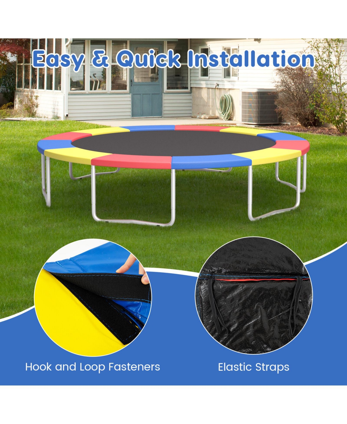 Skonyon 8 Ft Trampoline Pad Replacement Safety Pad with Fixing Straps (Multicolor)