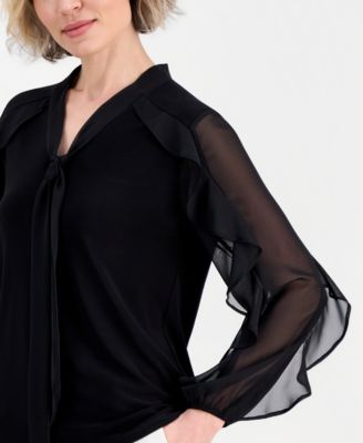 Women’s Tie-Neck Ruffle-Long-Sleeve Top