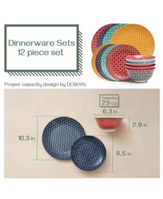 12-Piece Ceramic Dinnerware Set for Christmas Decor Thanksgiving Party, Colorful Dish Set for 4