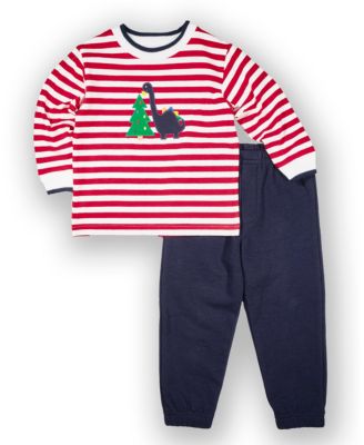 Toddler Boys Stripe Knit Shirt With Dino And Christmas Tree