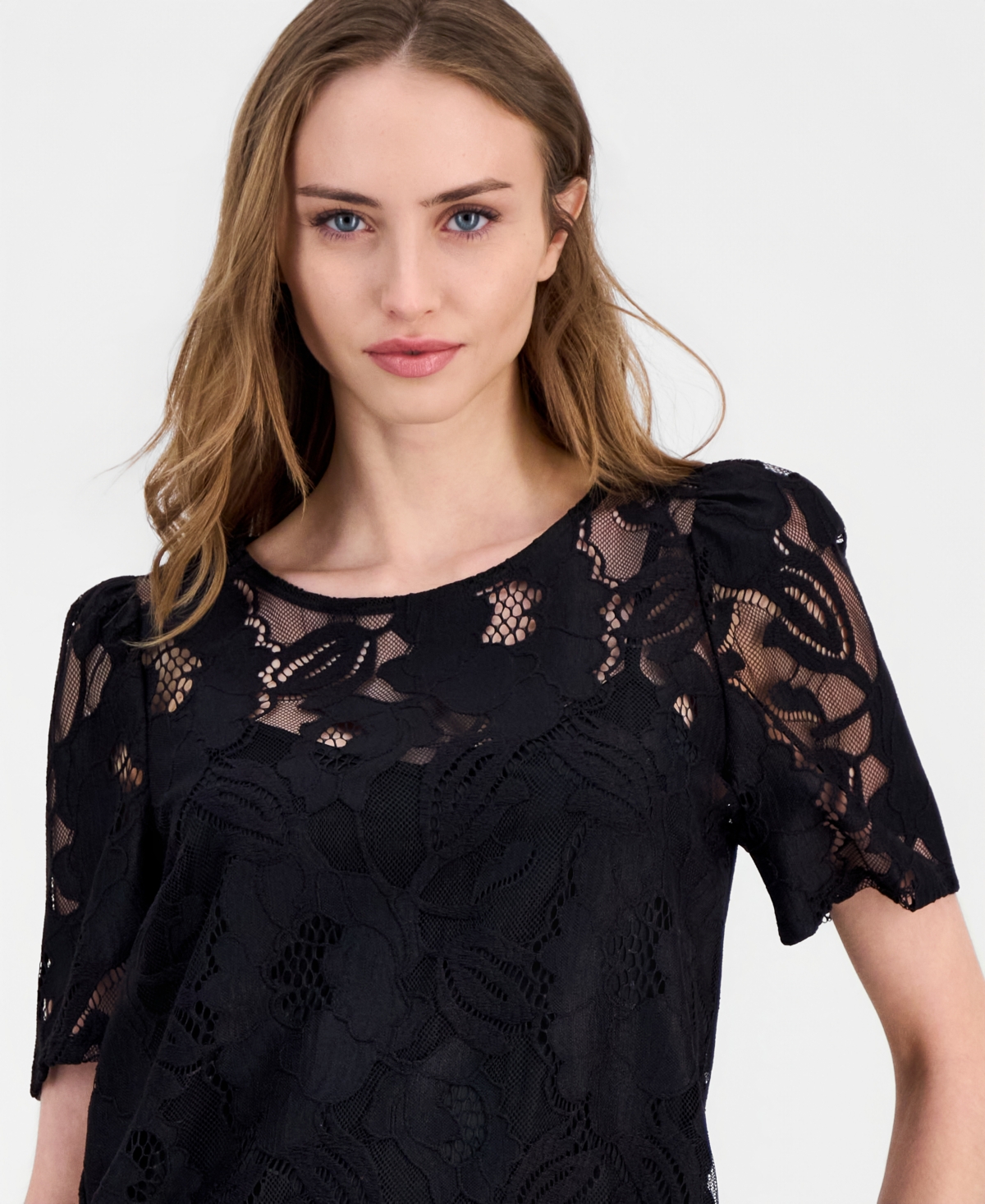 Anne Klein Women's Short-Sleeve Lace Tee