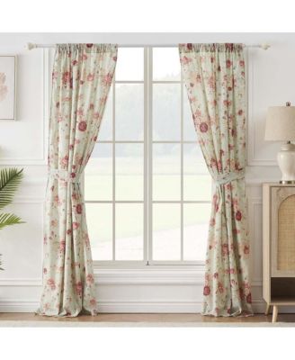 Greenland Home Antique Rose Light Filtering Window Panels with Tie Backs - Each 42"x84" Blue