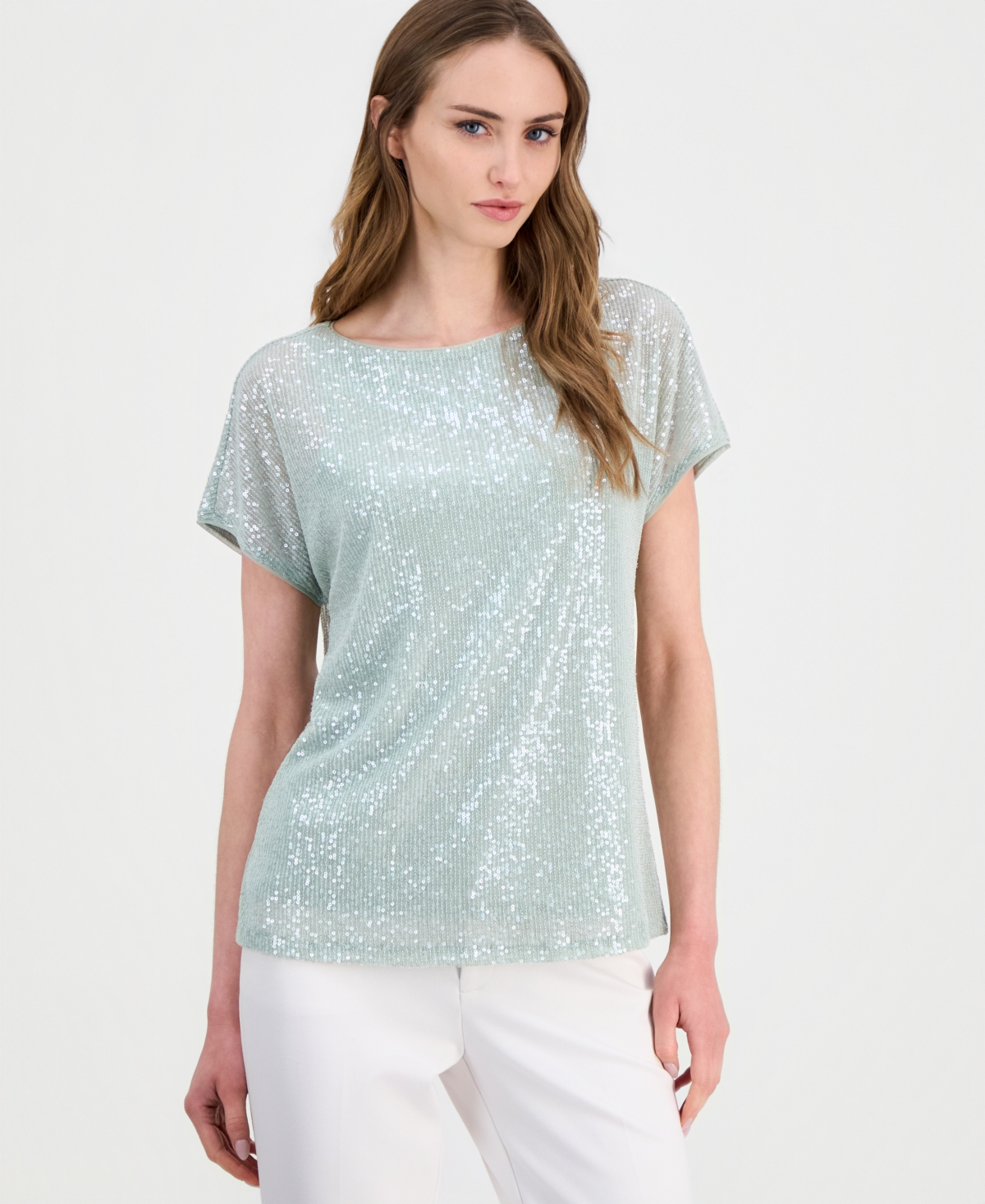 Anne Klein Women's Short-Sleeve Sequin Top