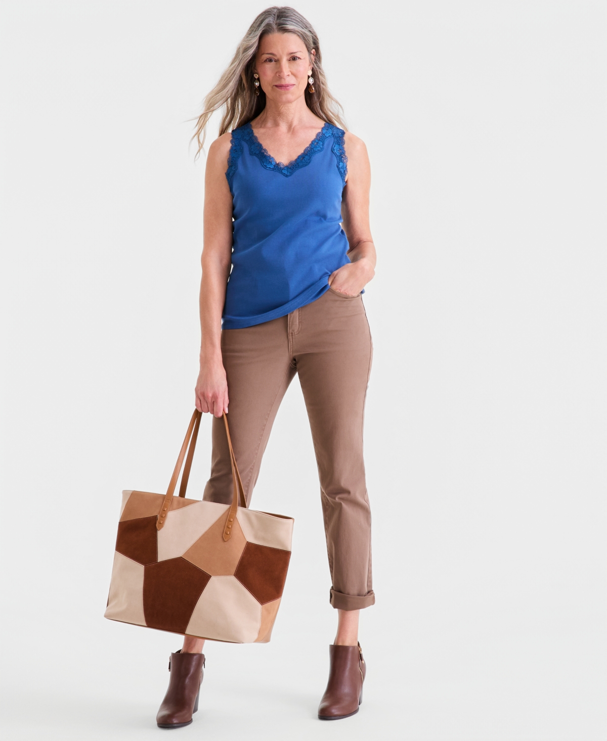 Style & Co Women's Lace-Trim Cotton Tank Top, Exclusively at Macy's