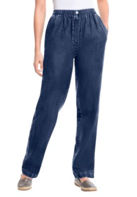 Women's Within Straight-Leg All-Cotton Denim Pull-On 7-Day Elastic-Waist Jeans