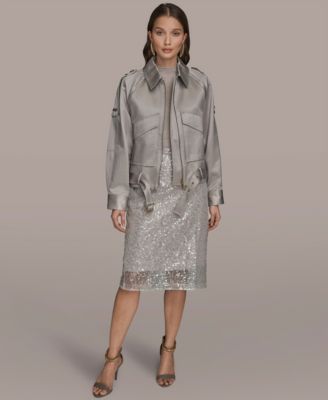 Women's Collared Front Zip Belted Jacket