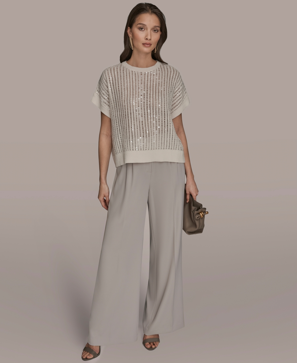 Donna Karan New York Women's Short-Sleeve Crewneck Sweater