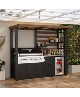 8x5 FT Galvanized Steel Frame Stainless Steel Tabletop Cedar Roof Outdoor Bar