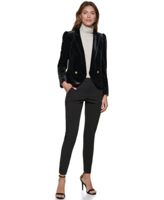 Petite Notch Collar Puff-Sleeve Velvet Jacket