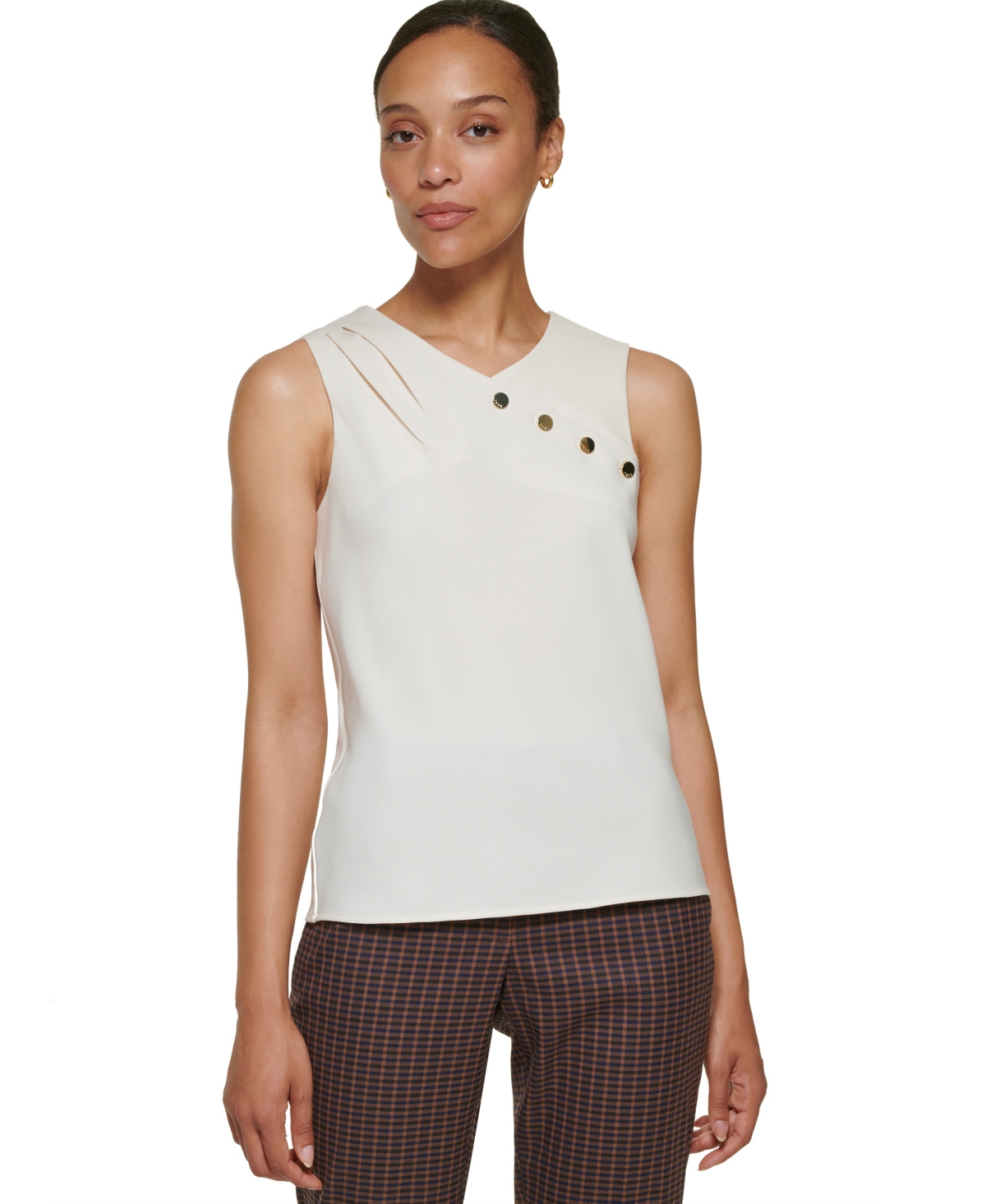 Dkny Petite Sleeveless Mix Media Knit Blouse In Yellow