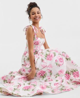Juniors' Floral Print Sleeveless Gown
