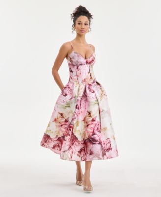 Juniors' Floral Print Corset Sleeveless Midi Dress