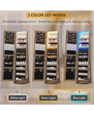 360&deg; Swivel Jewelry Full-Length Mirror Cabinet with Lights