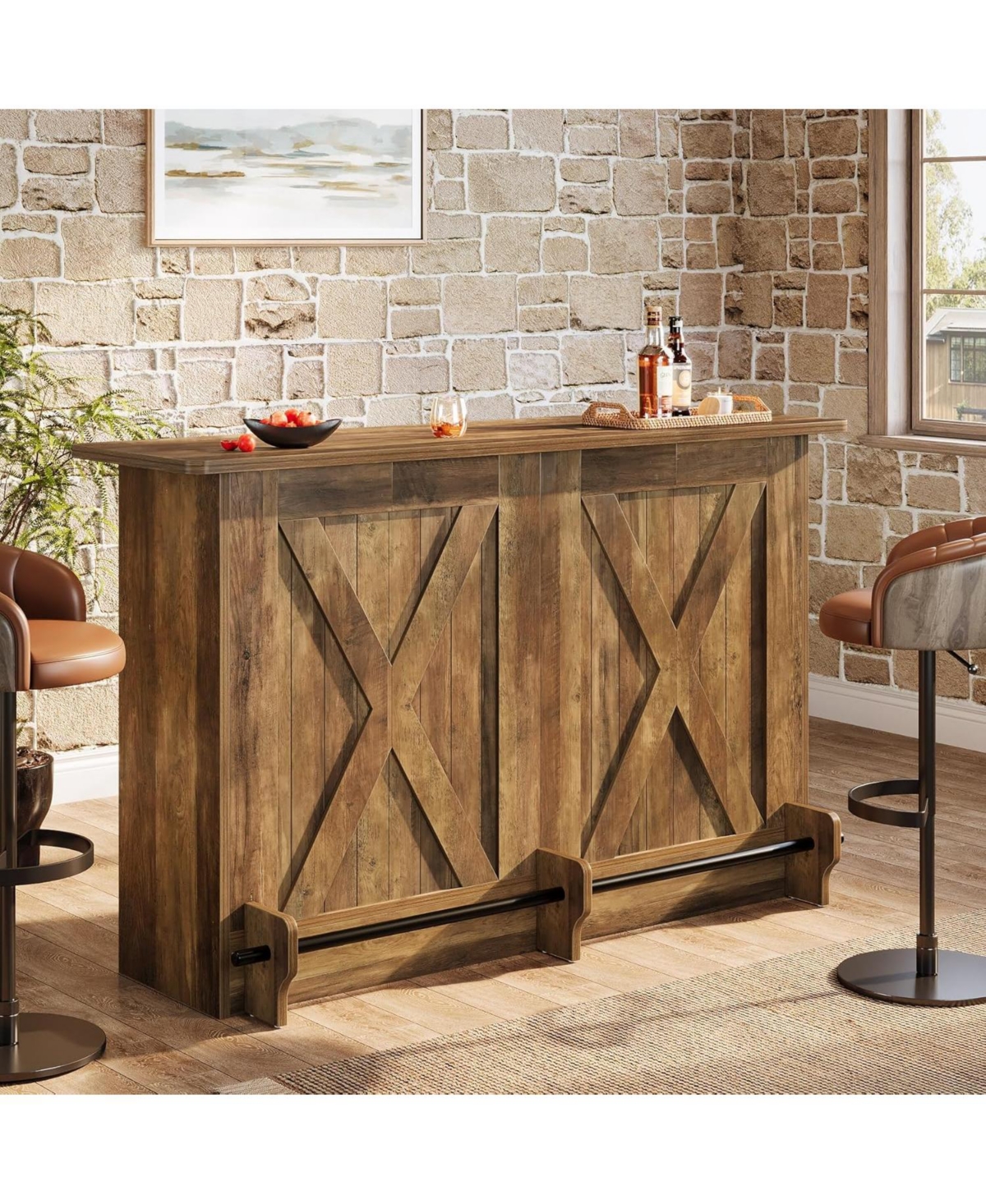 Tribesigns 2-Tier Kitchen Storage Island, 63-Inch Bar Cabinet, Brown