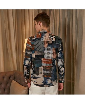 Men's Indigo Blue & Coffee Brown Earthy-Abstract Shirt