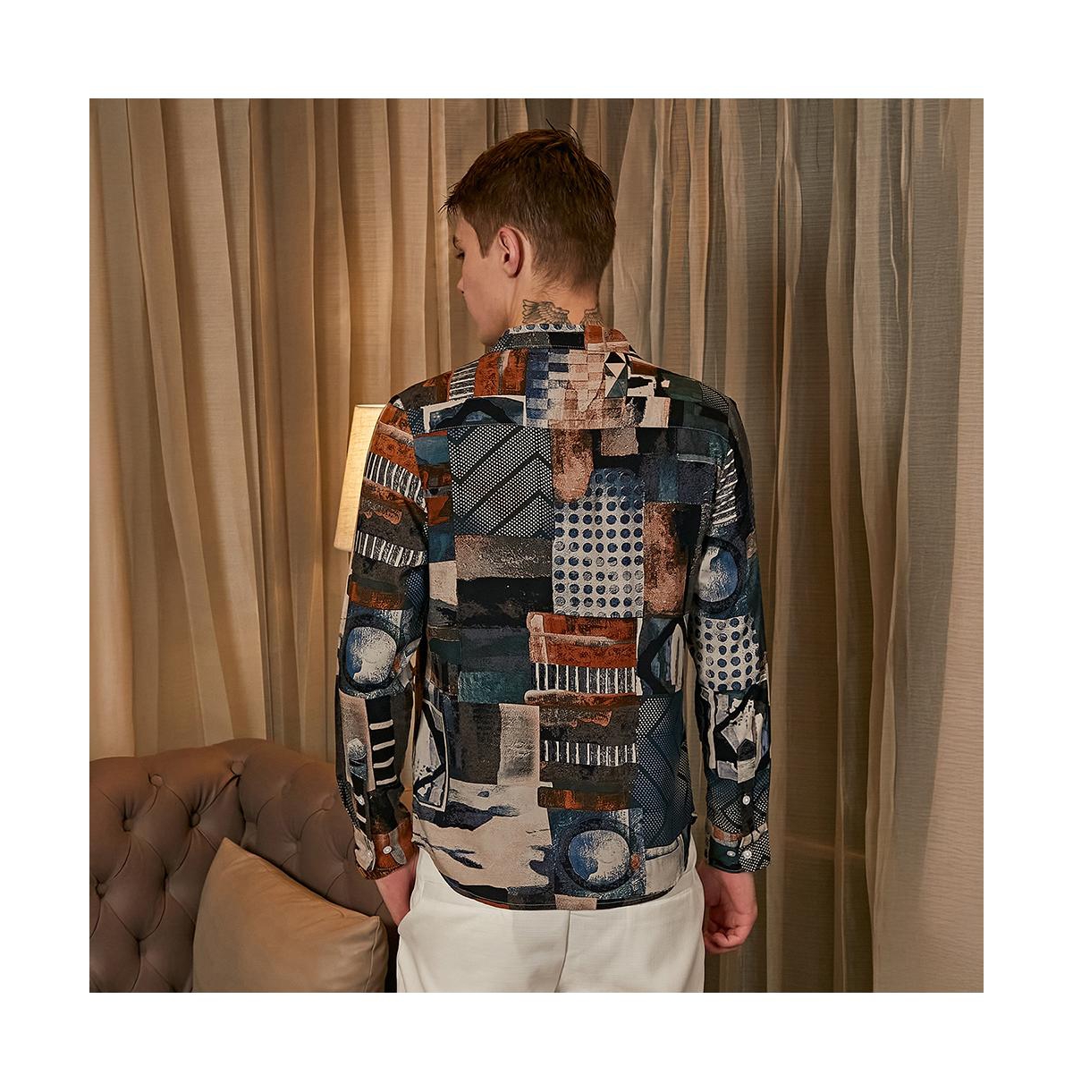 Campus Sutra Men's Indigo Blue & Coffee Brown Earthy-Abstract Shirt