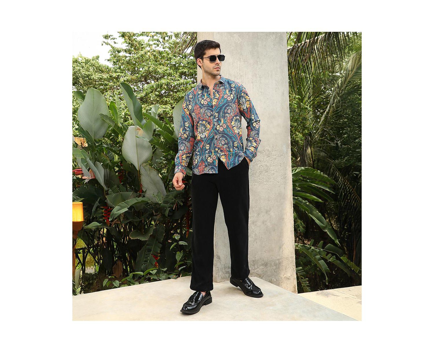 Men's Aegean Blue Floral-Opulance Shirt