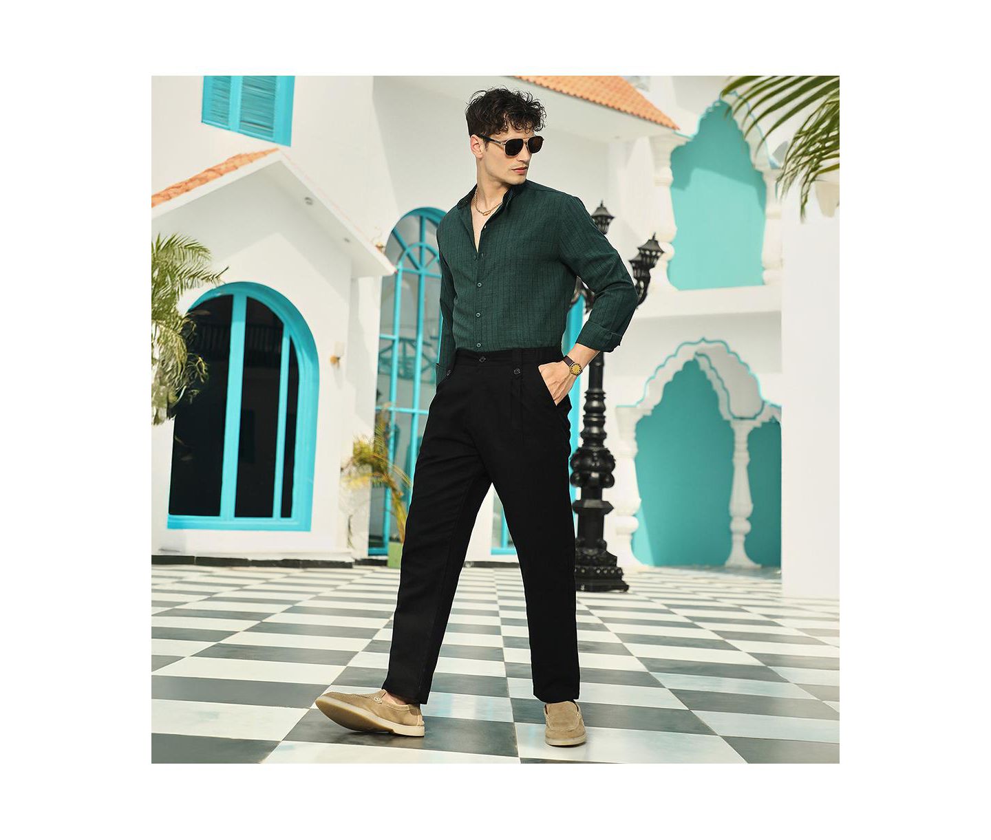 Мужская рубашка Cahoot Campus Sutra Emerald Green Pinstriped-Tactile, цвет: Зелёный — фото 5