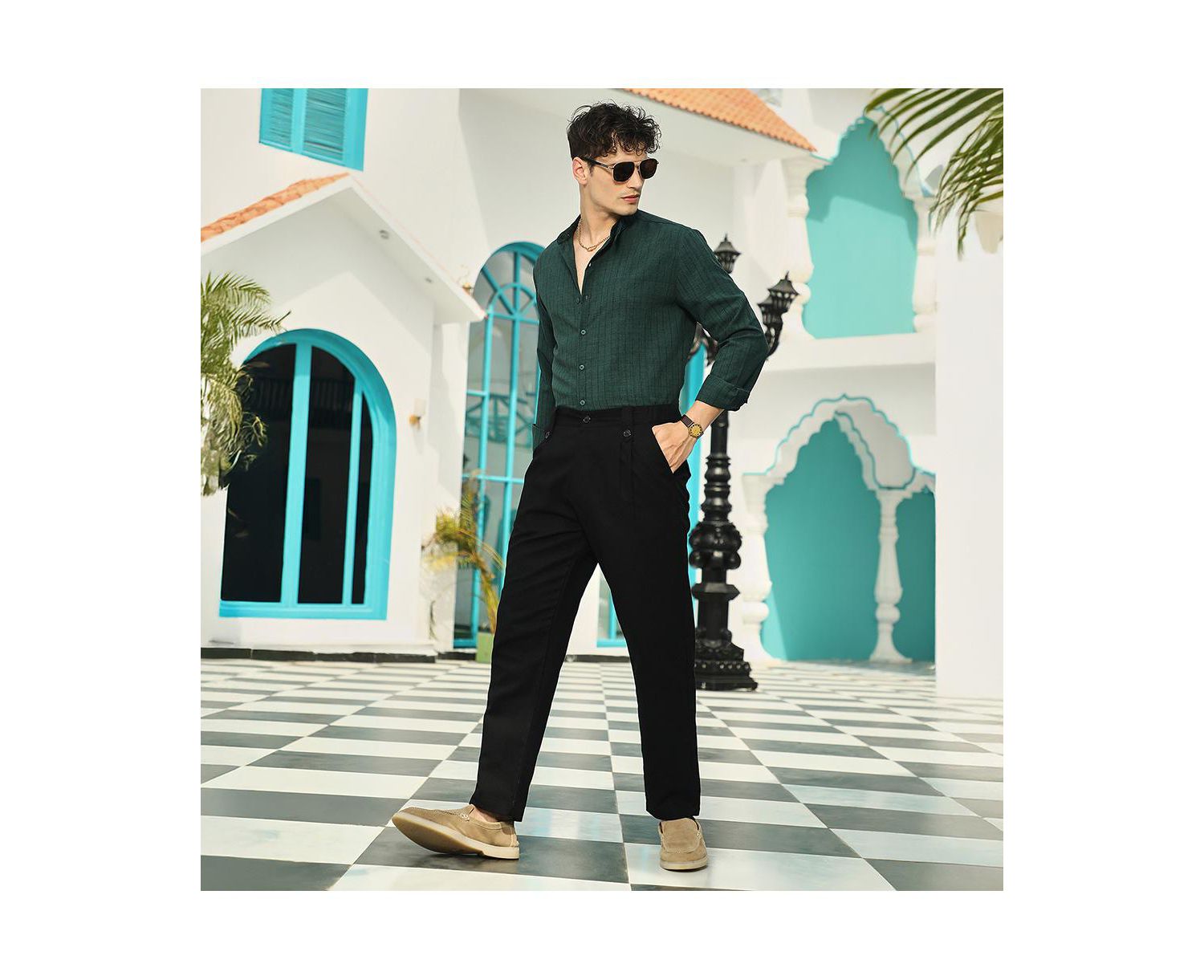 Men's Emerald Green Pinstriped-Tactile Shirt
