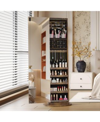 360&deg; Swivel Free-Standing Jewelry Armoire Cabinet with Mirror