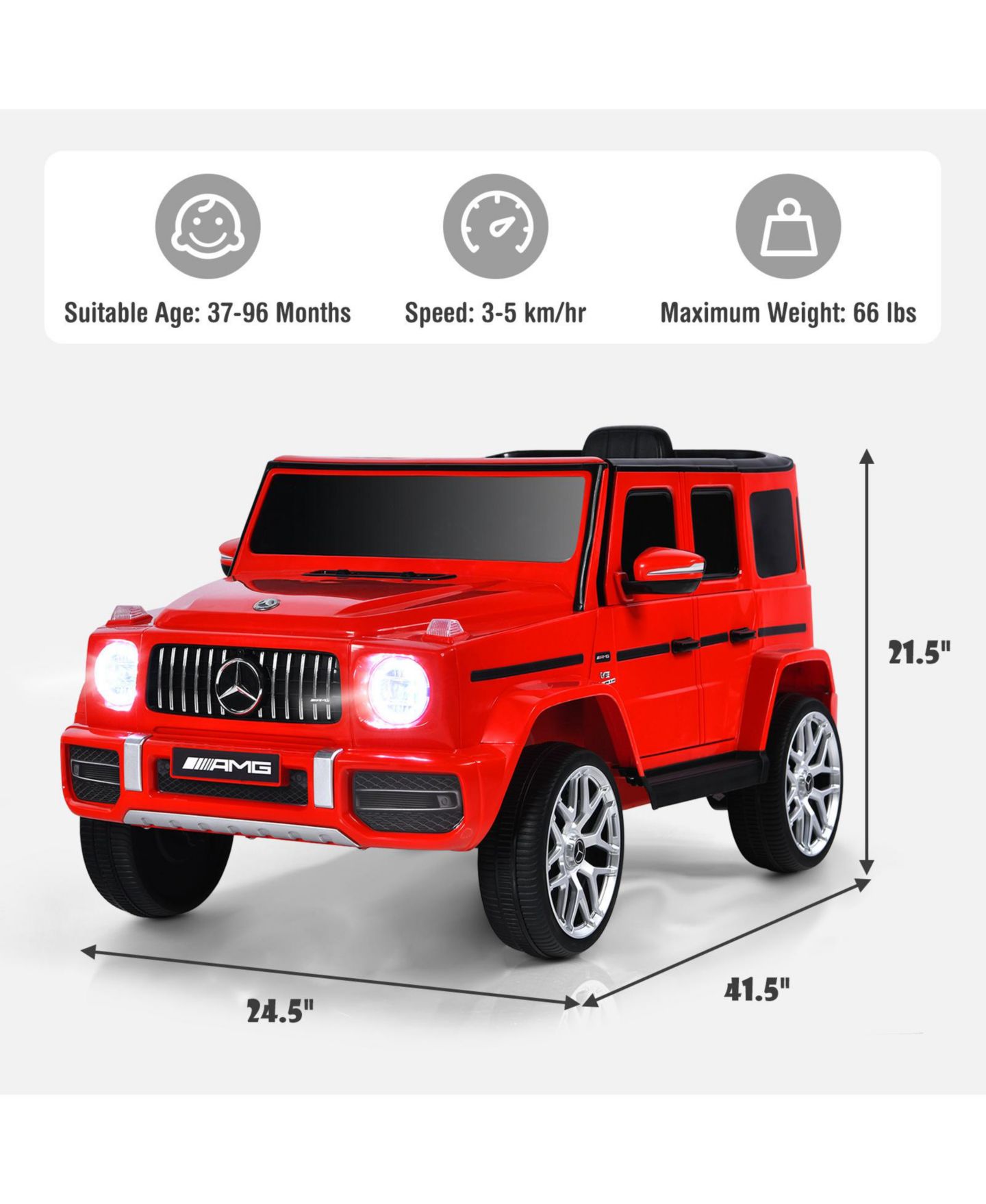 Детская игрушка SUGIFT Mercedes-Benz G63 12V Licensed Remote-Control Ride-On Car, Up to 2 Riders, Ages 3+, цвет: Красный — фото 4
