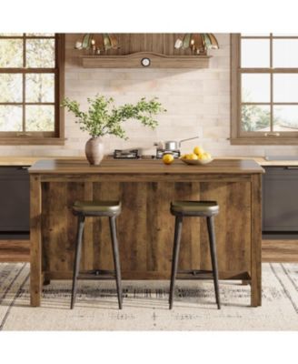 Kitchen Island with Storage, 59-Inch Large Farmhouse Stationary Island Table, Rustic Brown