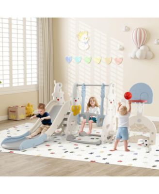 7-in-1 Toddler Slide with Height Adjustable Basketball Hoop & Swing Golf Soccer