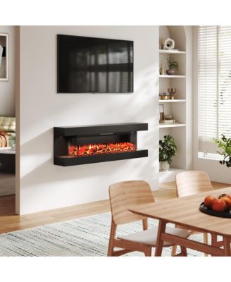 50 Inches Wall-Mounted Electric Fireplace With Led Lighted Mantel And Remote, Modern Indoor Heating Accent Fireplaces