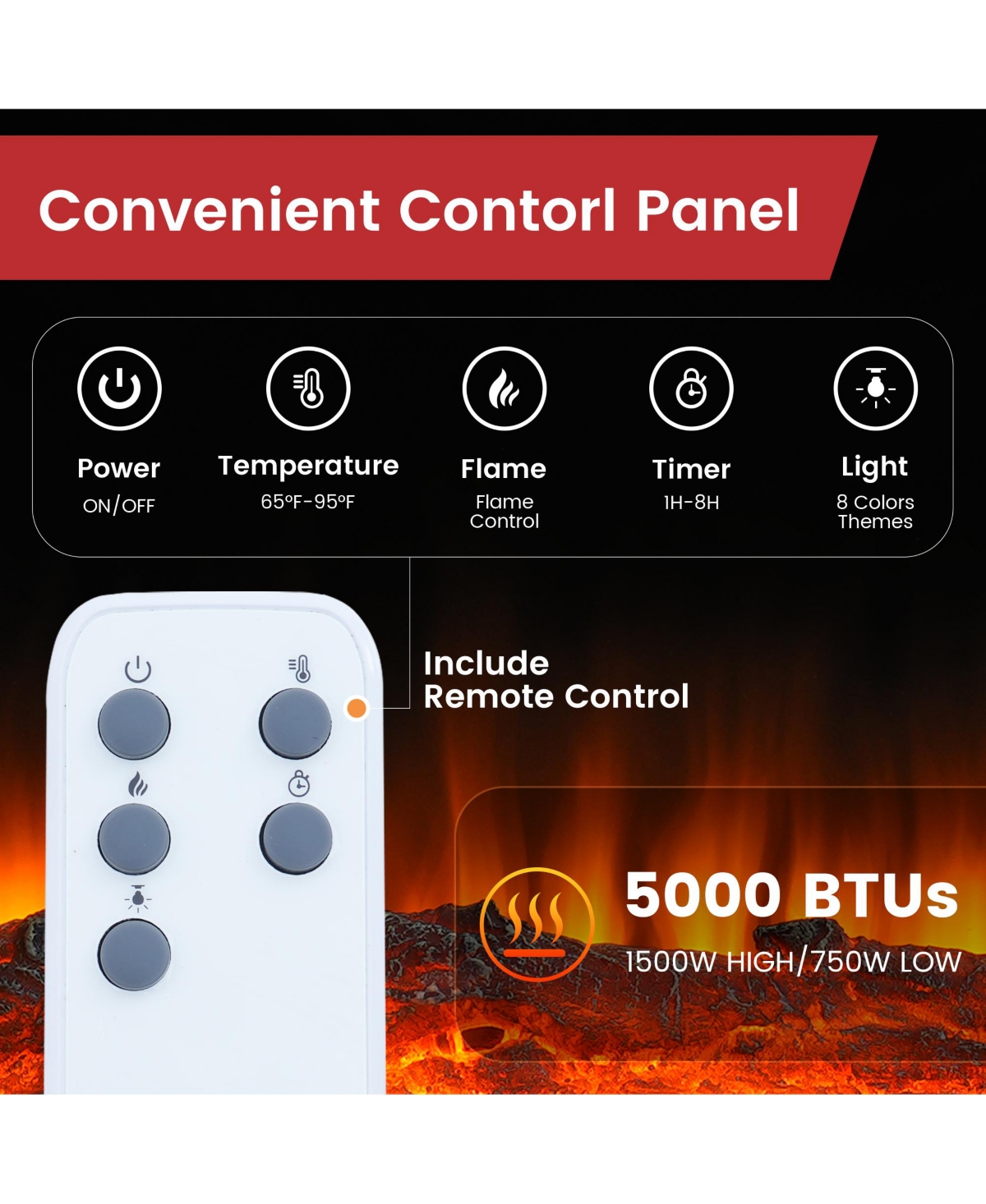 Clihome Inches Wall-Mounted Electric Fireplace With Led Lighted Mantel And Remote