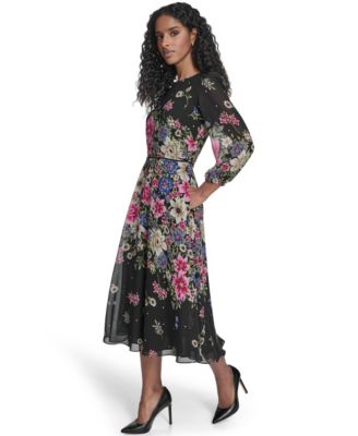 Women's Crewneck Balloon-Sleeve Midi Dress