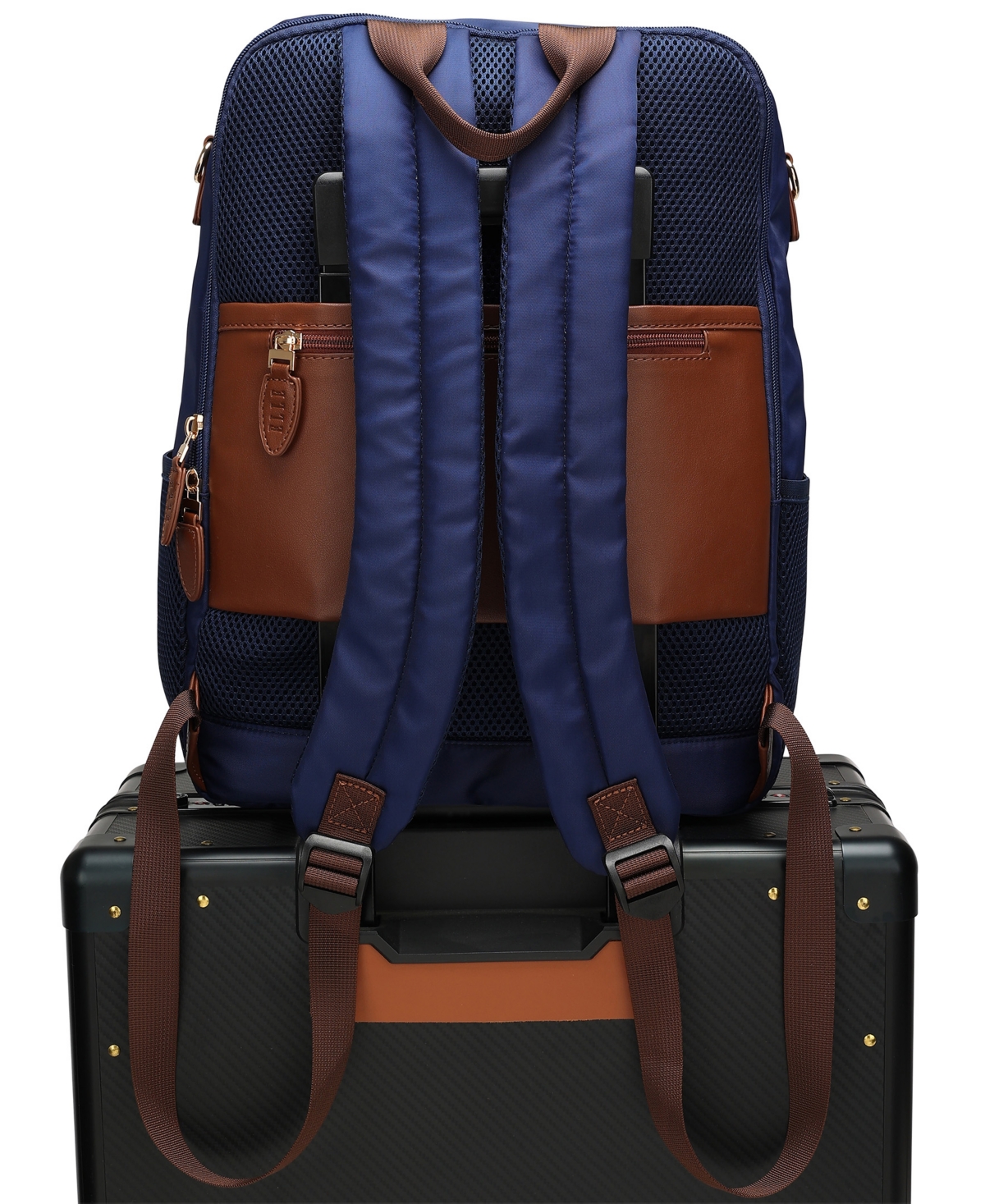 Elle Luxe Journey 15.5" Twill And Faux Leather Backpack In Blue