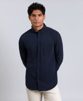 Men's Slim-Fit Plain White Performance Long-Sleeve Button-Down Shirt