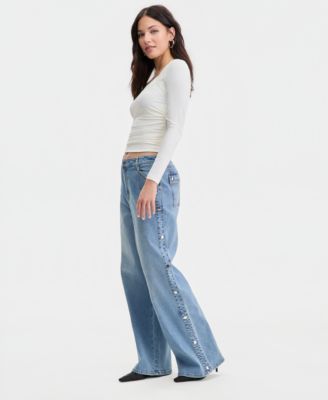 Women's High Rise Studded Wide Leg Jeans, Macy's Exclusive