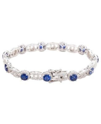 Suzy Levian Sterling Silver Sapphire Double C Link Tennis Bracelet