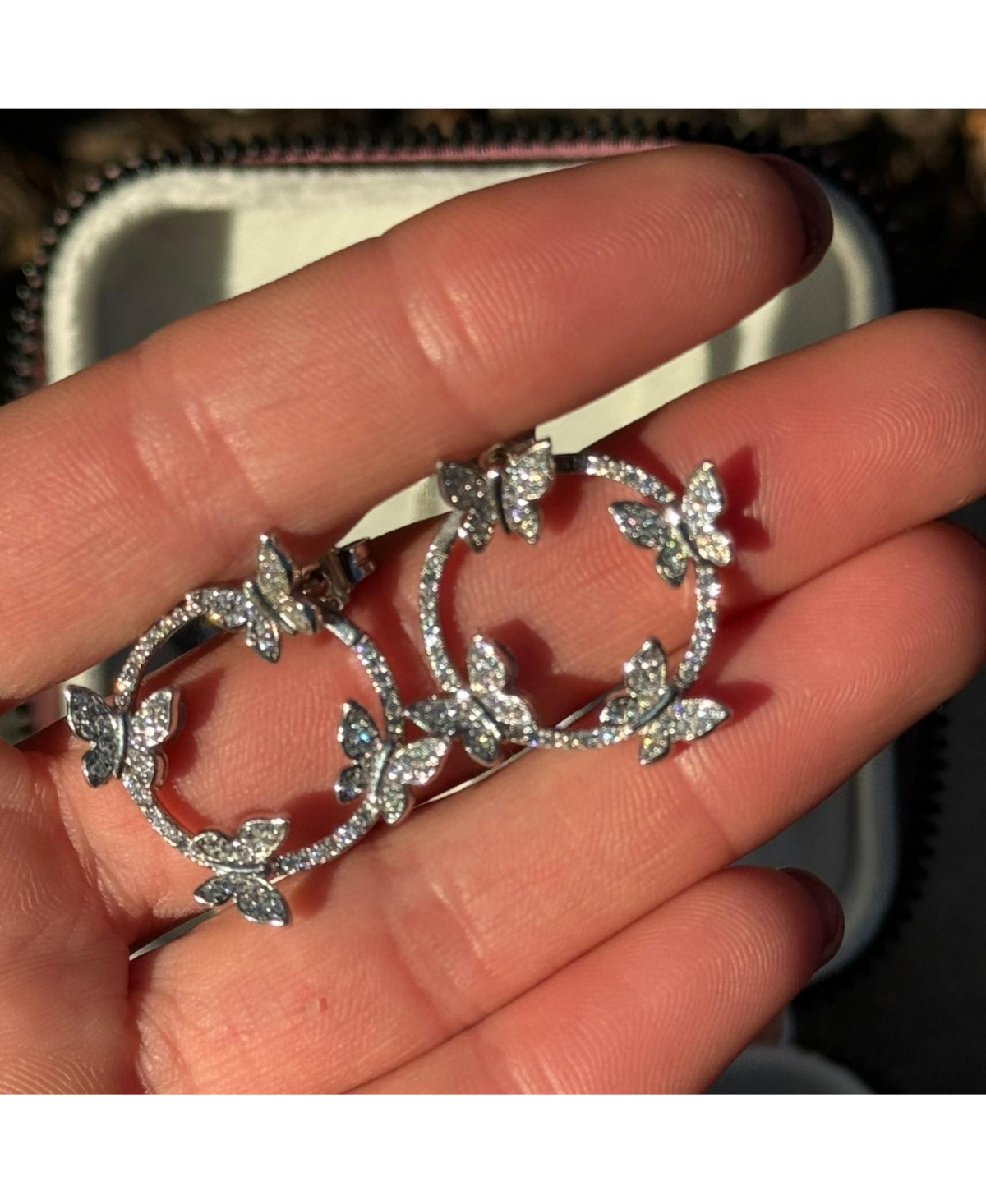 Suzy Levian Sterling Silver Pave Cubic Zirconia Butterfly Stud Earrings With Hoop Jacket