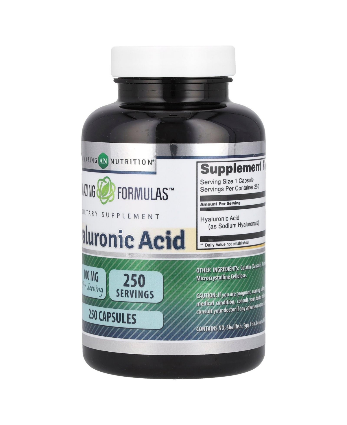 Amazing Nutrition Amazing Formulas Hyaluronic Acid 100mg Capsules Supplement | Non Gmo | Gluten Free | Made